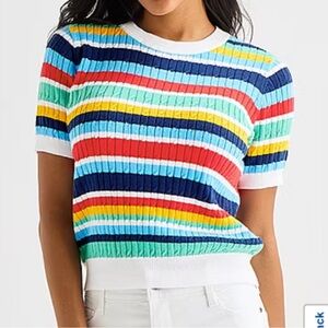 St. John's Bay Womens Crew Neck Short Sleeve Striped Cable Knit Pullover Sweater